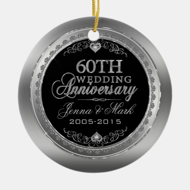 60th Wedding Anniversary Ceramic Ornament (Front)