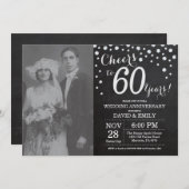60th Wedding Anniversary Chalkboard Black Silver Invitation (Front/Back)
