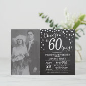60th Wedding Anniversary Chalkboard Black Silver Invitation (Standing Front)