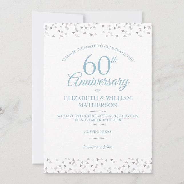 60th Wedding Anniversary Change the Date Confetti Invitation (Front)