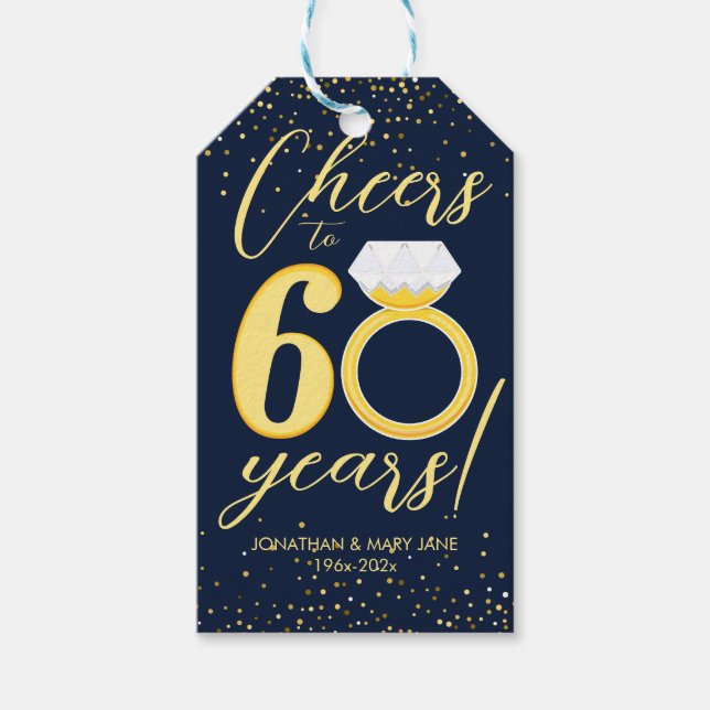 60th Wedding Anniversary Cheers Gift Tags (Front)