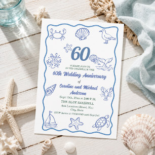 60th Wedding Anniversary Chic Hand Drawn Sea Life  Invitation