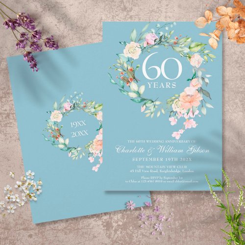 60th Wedding Anniversary Country Roses Floral Invitation