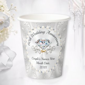 60th Wedding Anniversary Cups, Personalized