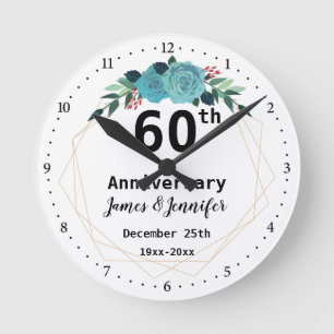 60th Wedding Anniversary Custom Names and Year Round Clock