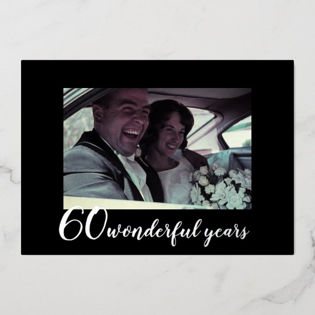 60th Wedding Anniversary Custom Photo  Foil Invitation (Front)
