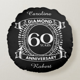 60th wedding anniversary diamond crest round pillow