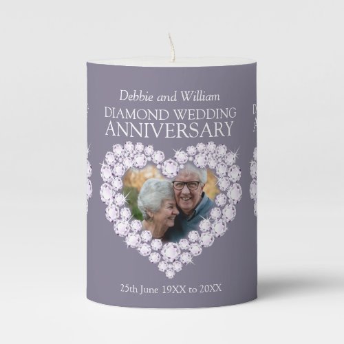 60th wedding anniversary diamond custom name photo pillar candle