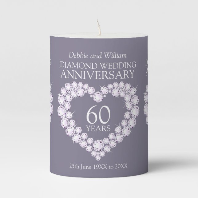 60th wedding anniversary diamond custom name pillar candle (Front)