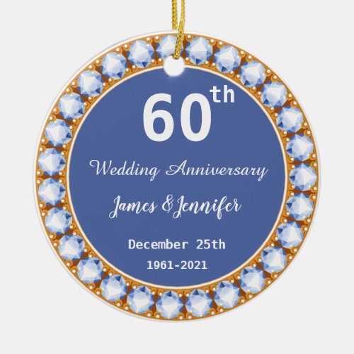 60th Wedding Anniversary diamond Custom Names Ceramic Ornament