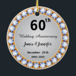 60th Wedding Anniversary diamond Custom Names Ceramic Ornament<br><div class="desc">60th Wedding Anniversary flower Ornament With Personalized Names and Year,  60 Years of Marriage gift for a couple,  60th wedding anniversary Christmas ornament personalized 2022,  60th anniversary gift ideas for a couple ornament</div>