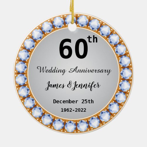60th Wedding Anniversary diamond Custom Names Ceramic Ornament