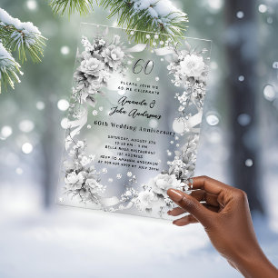 60th wedding anniversary diamond florals clear acrylic invitations