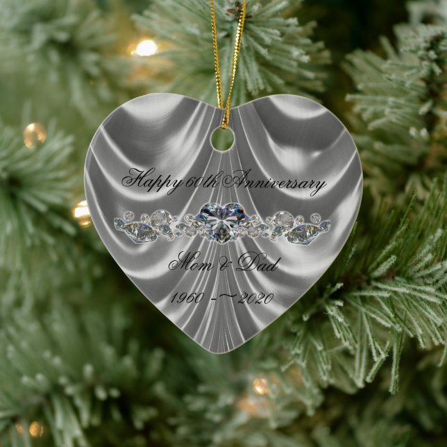 60th Wedding Anniversary Diamond Heart Photo Ceramic Ornament (Tree)