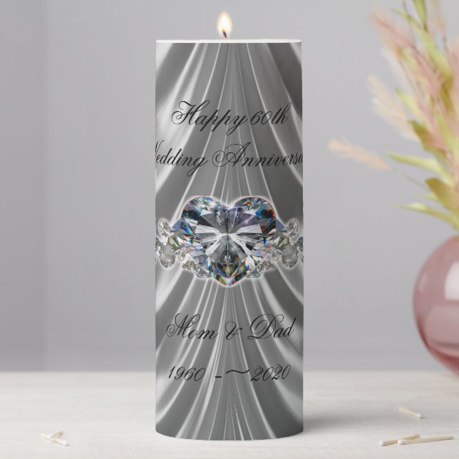 60th Wedding Anniversary Diamond Heart Pillar Candle (In Situ)