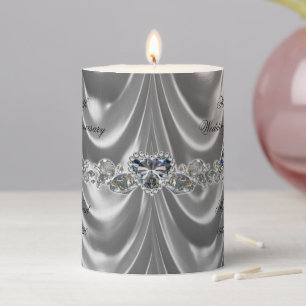 60th Wedding Anniversary Diamond Heart Pillar Candle