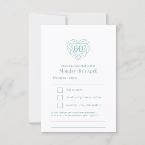 60th wedding anniversary diamond heart reply RSVP