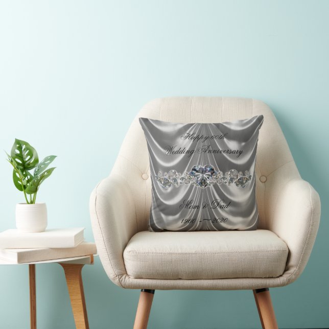 60th Wedding Anniversary Diamond Heart Throw Pillow (Chair)