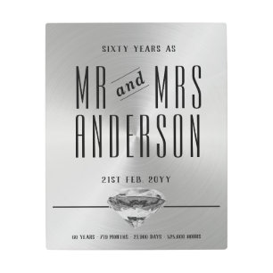 60th Wedding Anniversary Diamond Metallic Metal Print