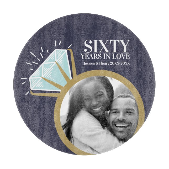 60th wedding anniversary diamond ring blue gold cutting board (Front)