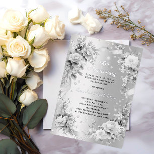 60th wedding anniversary diamond silver florals foil invitation