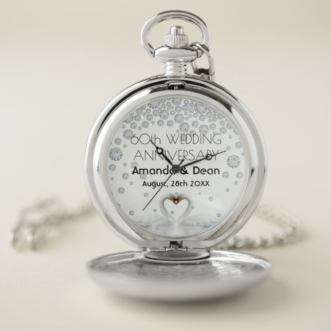 60th wedding anniversary diamond swan couple pocket watch (Inside)