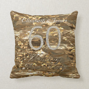 60th Wedding Anniversary Diamond Wedding Gold Chic Throw Pillow