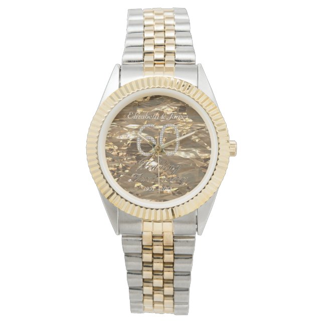 60th Wedding Anniversary Diamond Wedding Gold Chic Watch (Front)