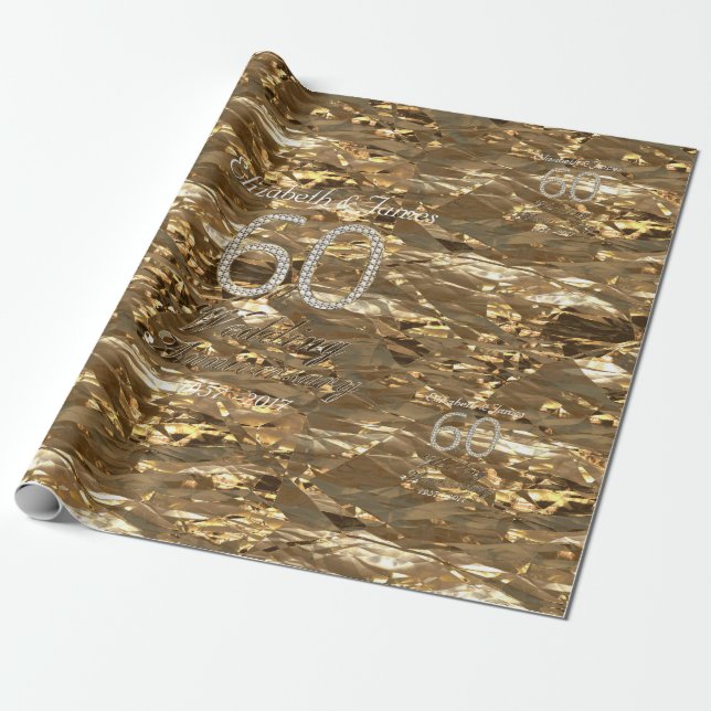 60th Wedding Anniversary Diamond Wedding Gold Chic Wrapping Paper (Unrolled)