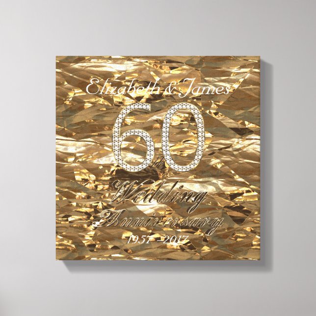 60th Wedding Anniversary Diamond Wedding Gold Look Canvas Print (Front)