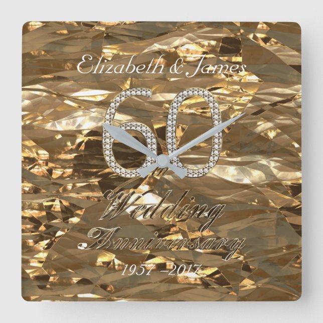 60th Wedding Anniversary Diamond Wedding Parents Square Wall Clock (Front)