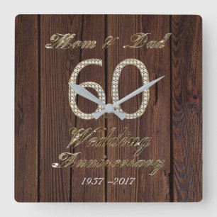 60th Wedding Anniversary Diamond Wedding Parents Square Wall Clock