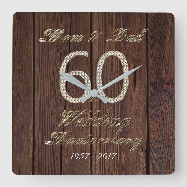 60th Wedding Anniversary Diamond Wedding Parents Square Wall Clock (Front)