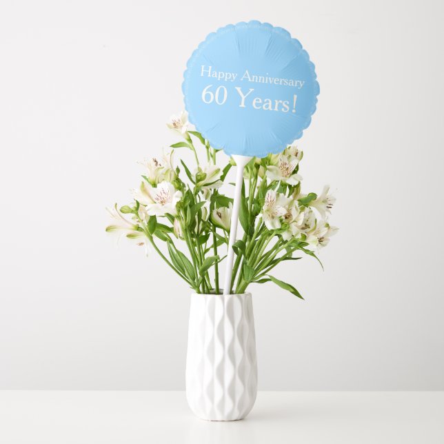 60th Wedding Anniversary Diamond White Blue Balloon (Vase)