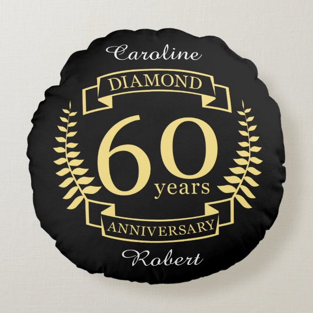 60th Wedding ANNIVERSARY diamond yellow Round Pillow (Front)