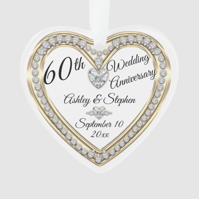 60th Wedding Anniversary Diamonds Keepsake Ornament (Front)
