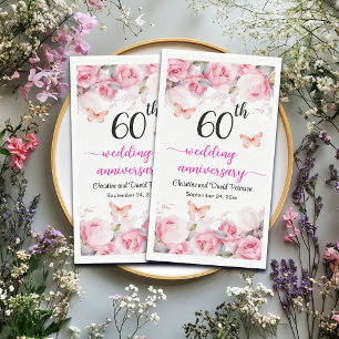 60th Wedding Anniversary Elegant Blush Roses Paper Guest Towels