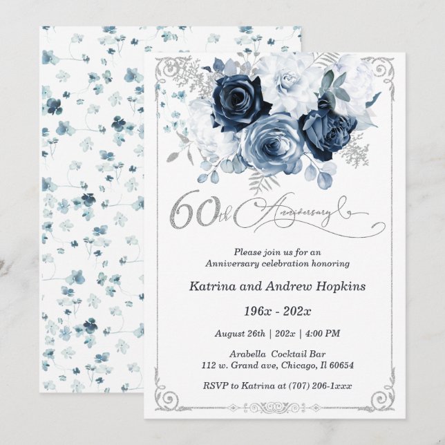 60th Wedding Anniversary Elegant Printable Invitation (Front/Back)