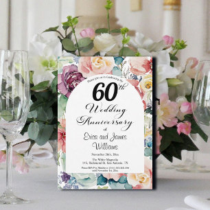 60th Wedding Anniversary Elegant Script Floral Invitation