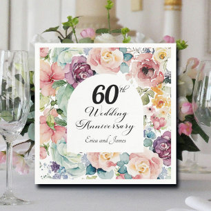 60th Wedding Anniversary Elegant Script Floral Napkins