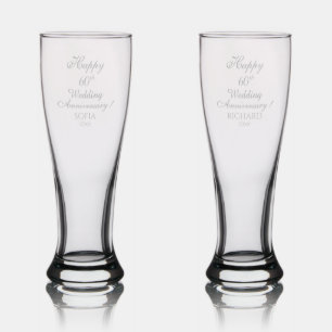 60th Wedding Anniversary Elegant Script Pilsner Glass