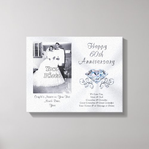 60th Wedding Anniversary Gift for Parents PHOTO Canvas Print