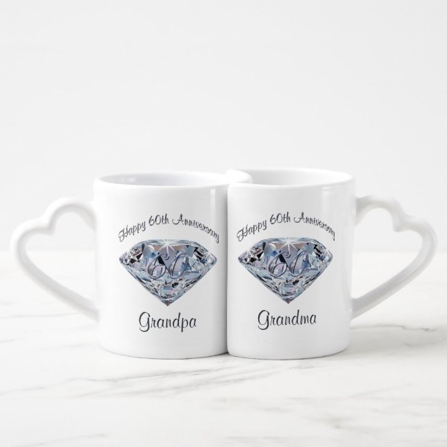 60th Wedding Anniversary Gifts for Grandparents Coffee Mug Set (Front Nesting)