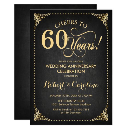 60th Wedding Anniversary - Gold Chalkboard Invitation | Zazzle.com