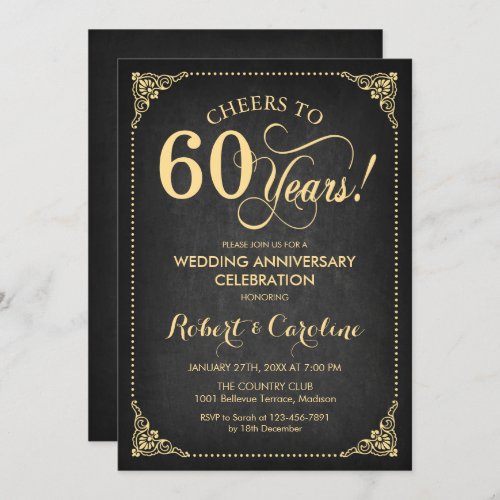 60th Wedding Anniversary _ Gold Chalkboard Invitation