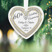 Diamond 60th Anniversary Couples Glass Heart Ornament 