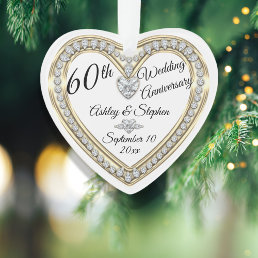60th Wedding Anniversary Gold Diamonds Keepsake Ornament