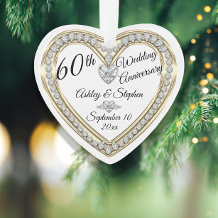 60th Diamond Wedding Anniversary Silver Decorations with Heart