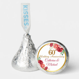 60th Wedding Anniversary Gold Frame Floral Hershey®'s Kisses®