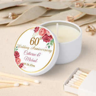 60th Wedding Anniversary Gold Frame Floral Mini Candle Favors